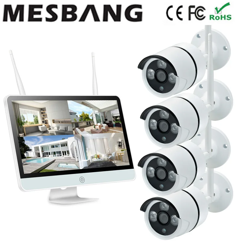 720P wifi IP камера система 4ch CCTV NVR наборы с 15 дюймовым монитором беспроводная