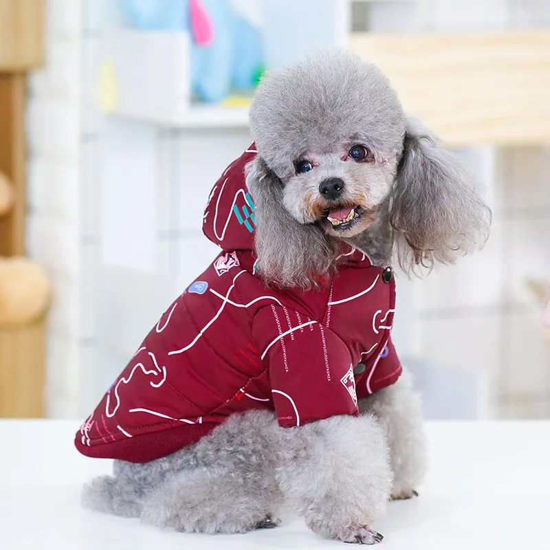 Зимняя утолщенная теплая одежда для собак ветрозащитные толстовки с капюшоном