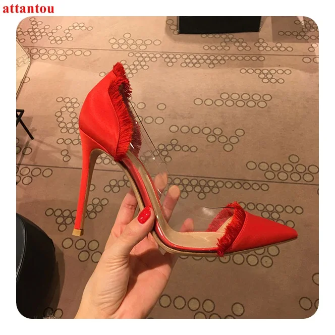 Luxury Red Suede Leather Fringe Women High Heels PVC Pointed Toe Sexy Pumps Thin Heel Slip-on Female Wedding Party Dress Shoes
Luxury Red Suede Leather Fringe Women High Heels PVC Pointed Toe Sexy Pumps Thin Heel Slip-on Female Wedding Party Dress Shoes