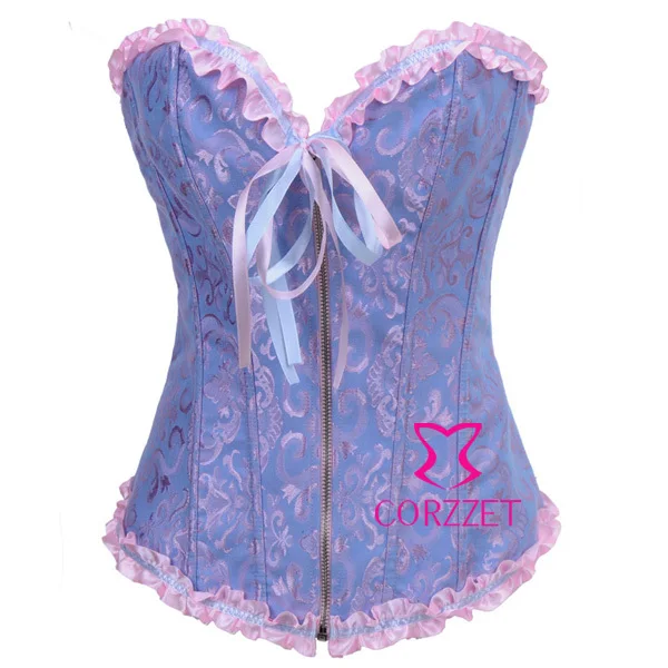 New 2014 Womens Corset Tops Cheap Body Shapers Blue Jacquard Zipper Overbust Pin Up Corselets Bustier S M L XL XXL With G-string
New 2014 Womens Corset Tops Cheap Body Shapers Blue Jacquard Zipper Overbust Pin Up Corselets Bustier S M L XL XXL With G-string