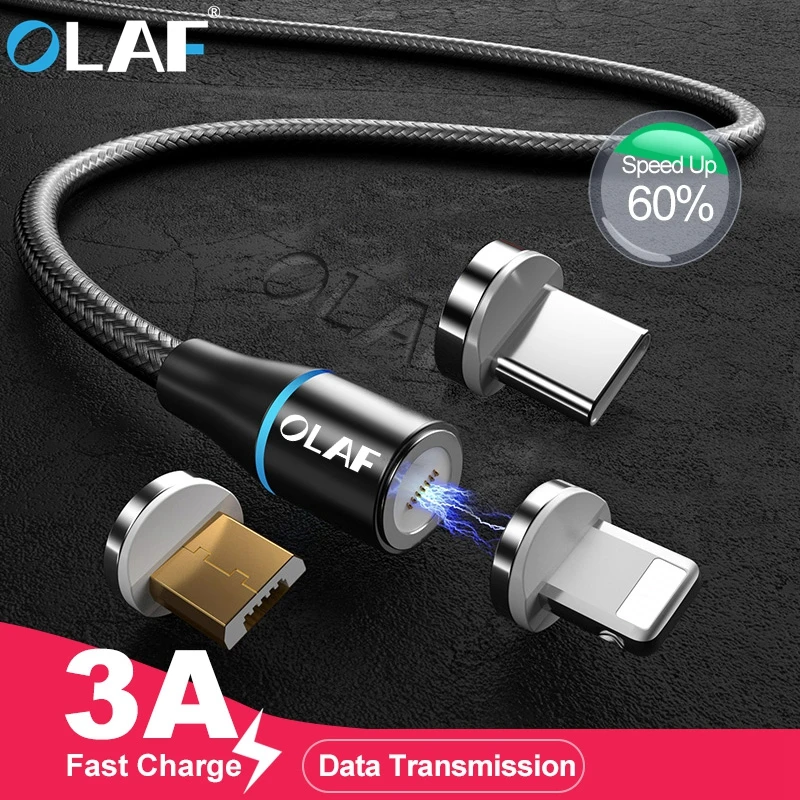 Магнитный USB-кабель OLAF 3A кабель для быстрой зарядки и передачи данных iPhone Xs X 8 7