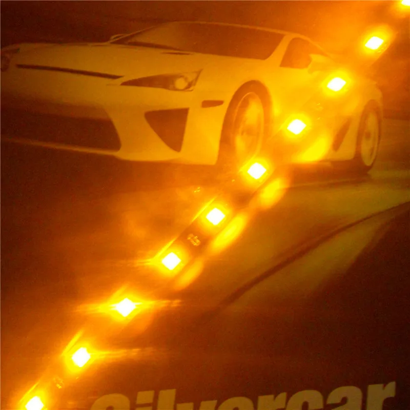 В наличии Доставка Новый 12V автомобиль LED украшение мягкая полоса 300 мм желтый