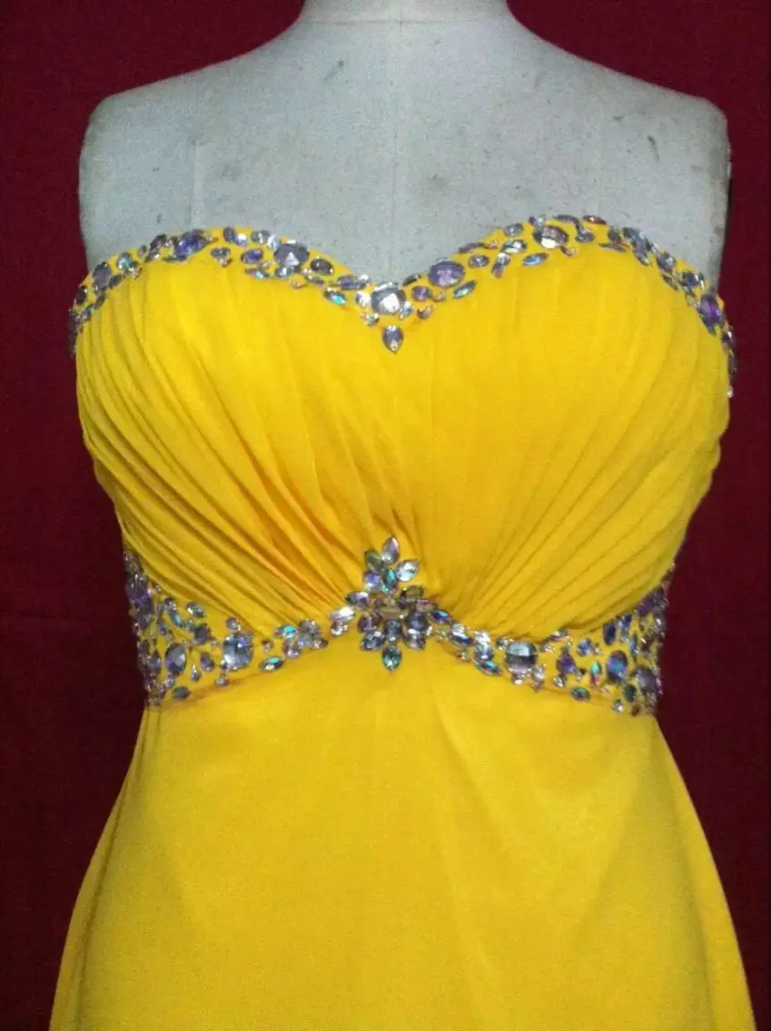 Yellow Bridesmaid Dresses Fashion Simple Sweetheart Floor length Ribbon Crystal Chiffon dress
Yellow Bridesmaid Dresses Fashion Simple Sweetheart Floor length Ribbon Crystal Chiffon dress
