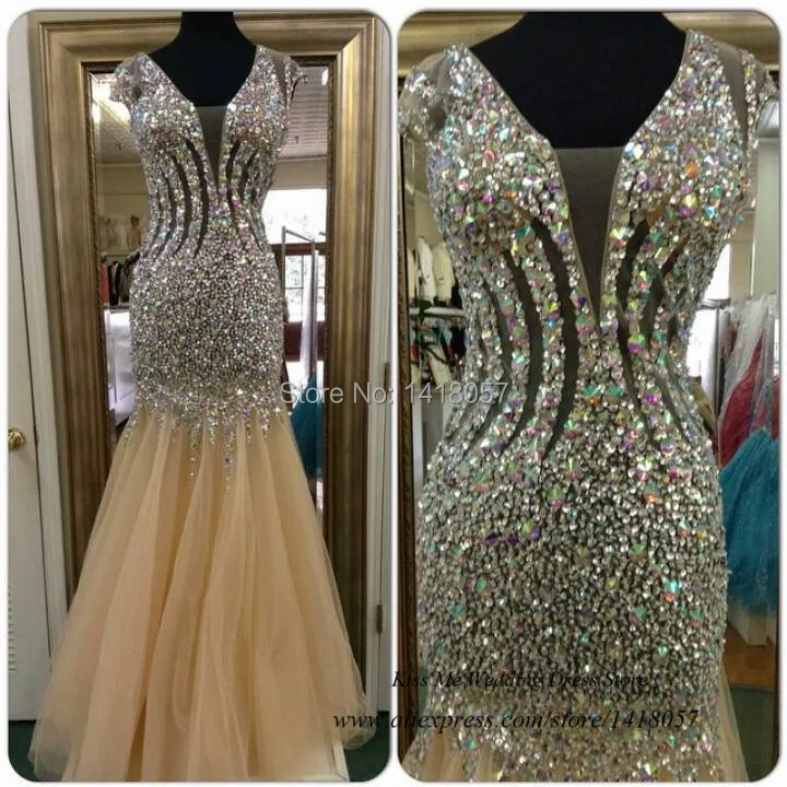 Abendkleider Crystal 2015 Bling Champagne Backless Mermaid Prom Dress Women Long Evening Gowns Formal Dresses Vestido Formatura
Abendkleider Crystal 2015 Bling Champagne Backless Mermaid Prom Dress Women Long Evening Gowns Formal Dresses Vestido Formatura
