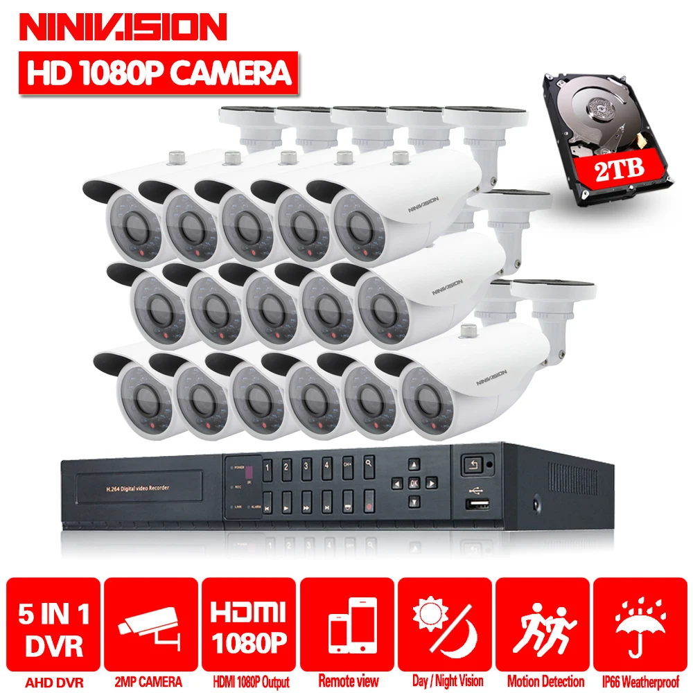 16CH система видеонаблюдения 16 2.0MP Крытая уличная камера безопасности CCTV DVR