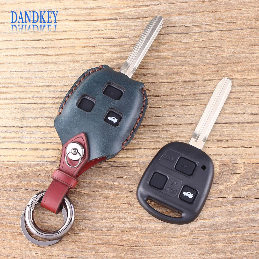 Dandkey кожаный чехол для ключей 3 кнопки защитный Toyota Camry Land Cruiser FJ дистанционный |