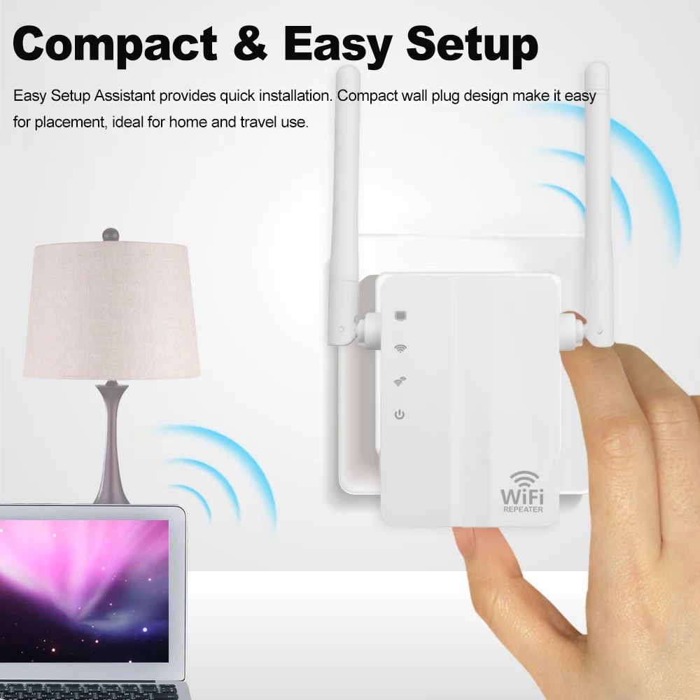 300Mbps WiFi Repeater Wireless Range Extender Dual Antenna Signal Booster Amplifier Wall Mounted
300Mbps WiFi Repeater Wireless Range Extender Dual Antenna Signal Booster Amplifier Wall Mounted