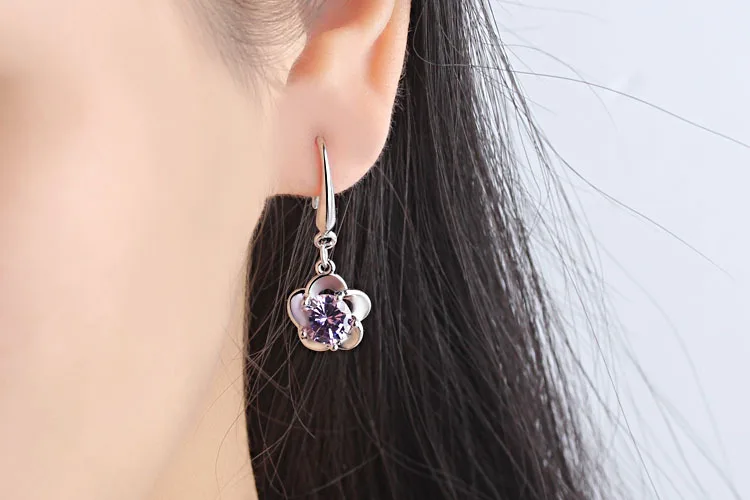 Hot Sale Promotion 2018 New Fashion Flower Desgin Shiny Zircon 925 Sterling Silver Drop Earrings for Women Jewelry Gift | Украшения и