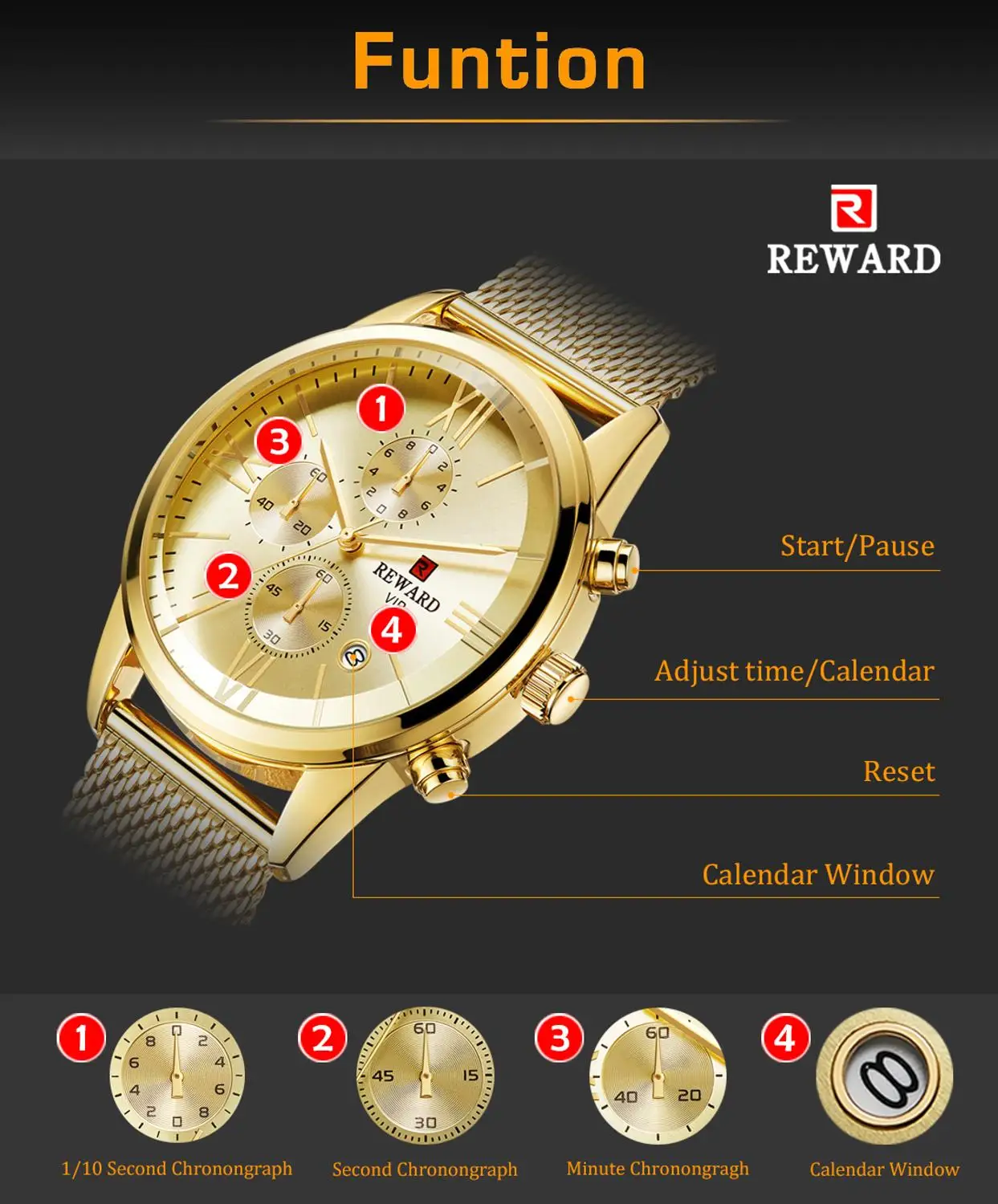 REWARD Mens Watches Top Brand Luxury Fashion Men Mesh Watch Chronograph Sport Gold Waterproof Men's Watch Male Clock Date 2020
REWARD Mens Watches Top Brand Luxury Fashion Men Mesh Watch Chronograph Sport Gold Waterproof Men's Watch Male Clock Date 2020