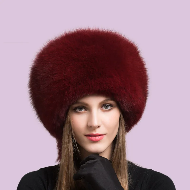 Женская зимняя меховая шапка шапки из натурального Лисьего меха головной убор