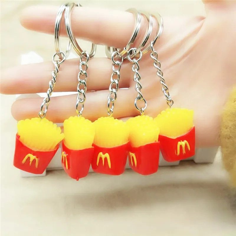 Фото Новинка 2018 креативный милый брелок для ключей в виде мини гамбургера картошки