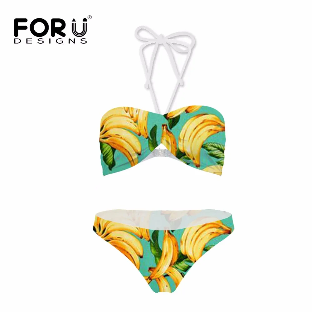 FORUDESIGNS/милые желтые бандажные женские бикини летняя пляжная одежда с бантиком и