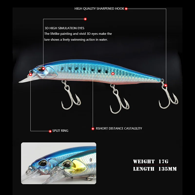 High Hard Bait 135mm 17g Floating Minnow Fishing Lures Wobbler Bass Pike Artificial Baits DOG88
High Hard Bait 135mm 17g Floating Minnow Fishing Lures Wobbler Bass Pike Artificial Baits DOG88