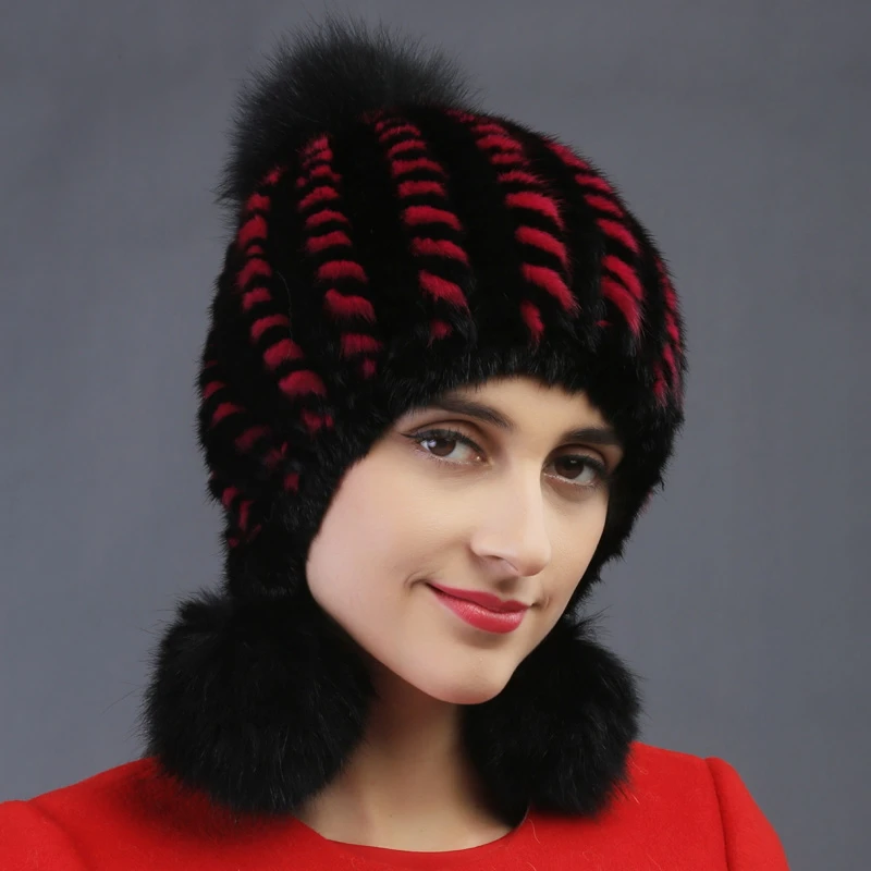 2018 autumn winter Super warm lovely ear women snow hat rex mink fur Rex pineapple cap lady dress hair ballfur | Аксессуары для