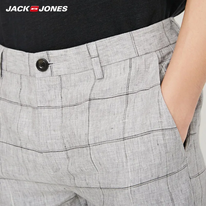 JackJones мужской льняной клетчатый костюм по фигуре повседневные брюки E |