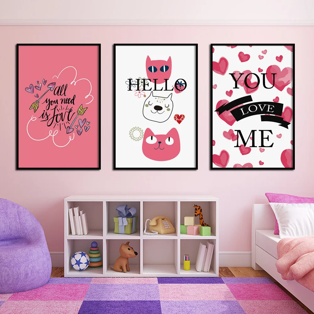Мультфильм Hello Cat сердце стены искусства холст картины плакаты на скандинавскую