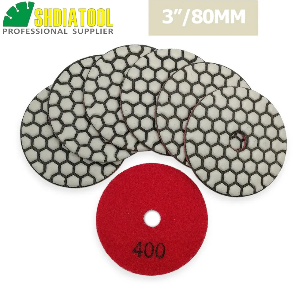 Diatool 7 шт. 3 дюйма #400 алмаз сухой полировки связке гибкие шлифовальные диски для