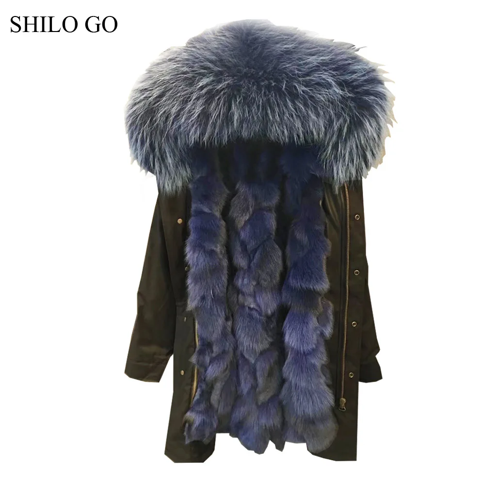 Мужская парка с капюшоном SHILO GO 5XL темно синяя свободная мехом енота Черное