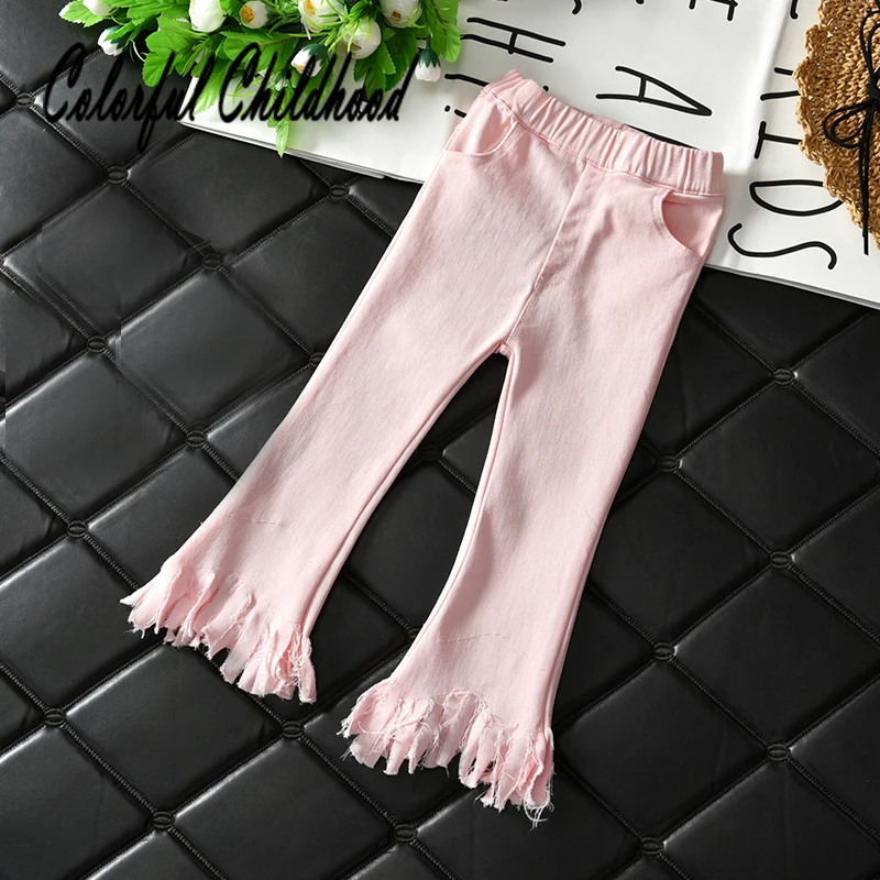Милые дизайнерские штаны с кисточками для девочек; сезон осень-зима; винтажные Брюки-клеш; одежда для малышей; детские брюки для детей 2-6 лет
