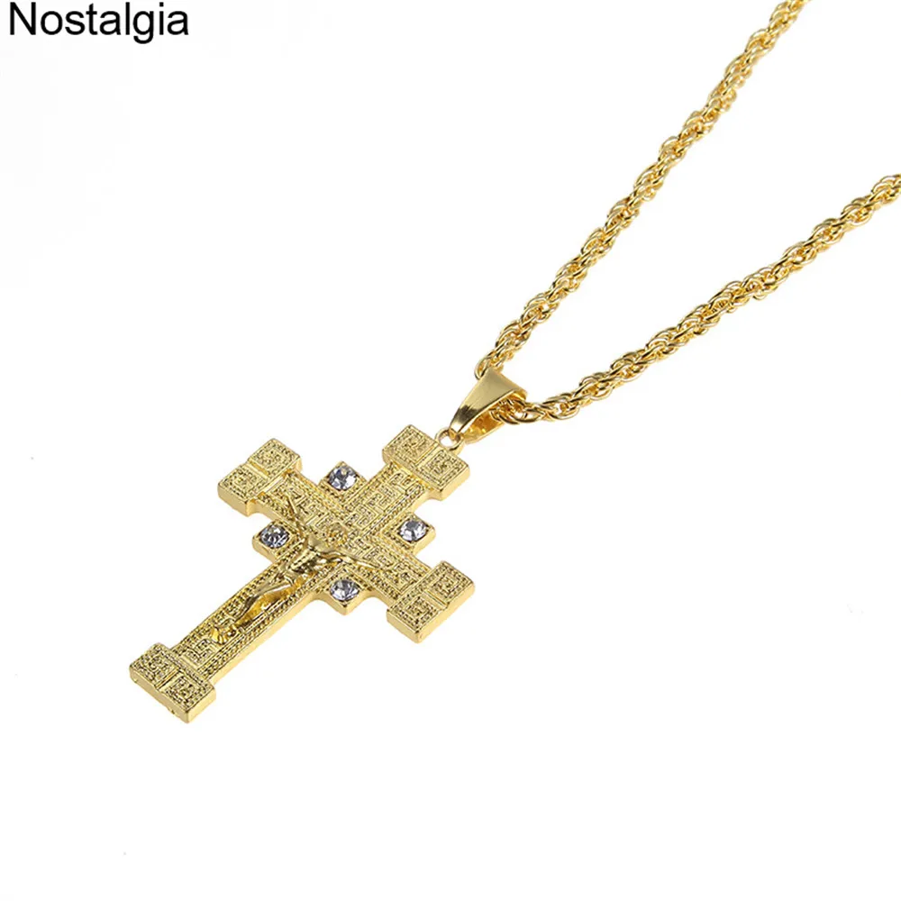 Nostalgia Bling Bling Gold Cross Necklace Women Men Jesus Christian Pendant Jewelry Religious Accessories
Nostalgia Bling Bling Gold Cross Necklace Women Men Jesus Christian Pendant Jewelry Religious Accessories