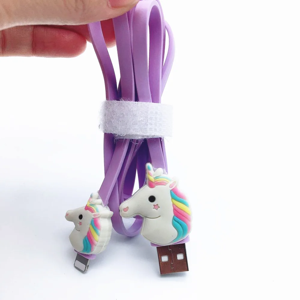Милый мини USB кабель Rainbow Unicorn 1 метр удлинительные кабели Micro Usb резиновые для