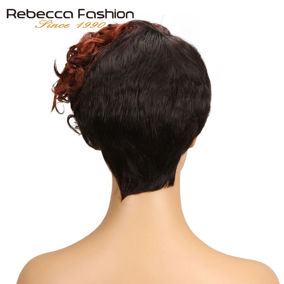 Rebecca Short Sassy Curly Hair Wig Peruvian Remy Human Wigs For Black Women Brown Red Mix Color Machine Made Free Ship | Шиньоны и