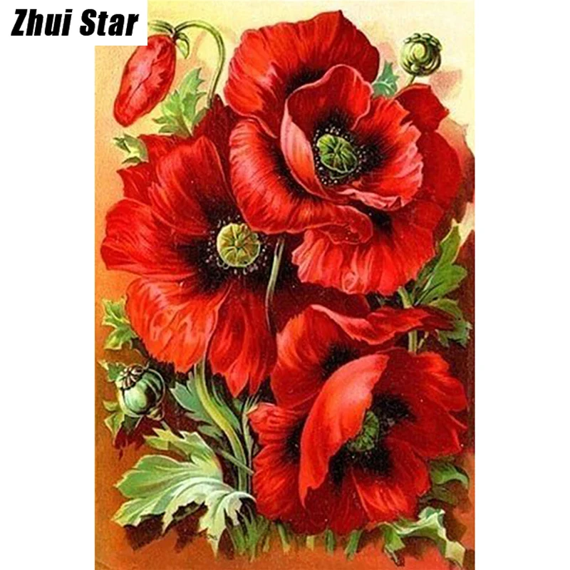 

5D DIY Diamond Painting Red Poppies Embroidery Full Square Diamond Cross Stitch Rhinestone Mosaic Painting Home Decor Gift