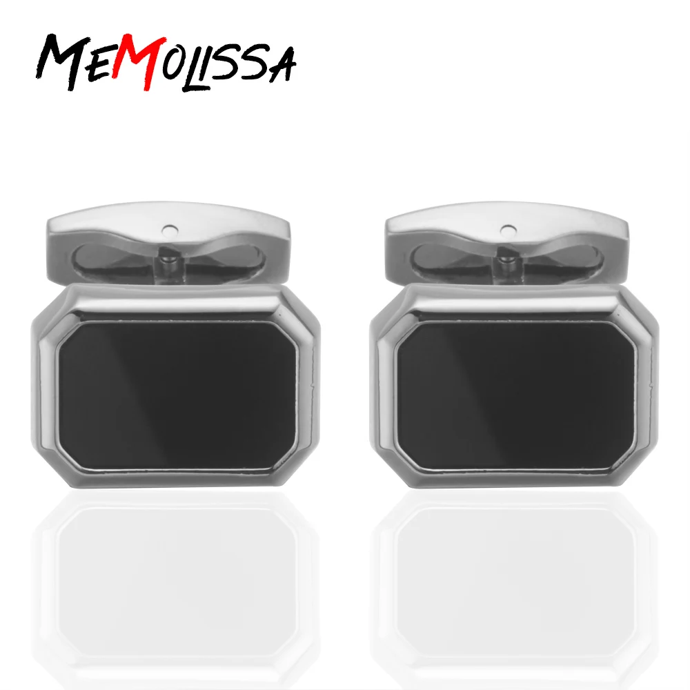 Запонки MeMolissa Мужские квадратные французские запонки с черным драгоценным