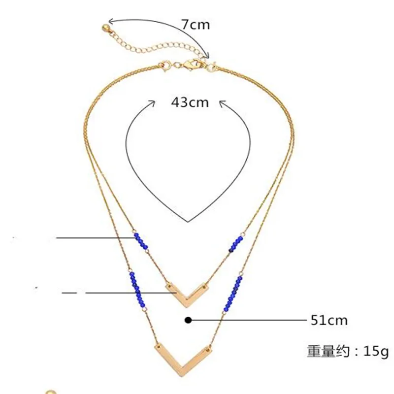 Double Layer Blue Color Bohemia Fashion Women Beads Triangle Chokers New Bib Necklace VN367 | Украшения и аксессуары