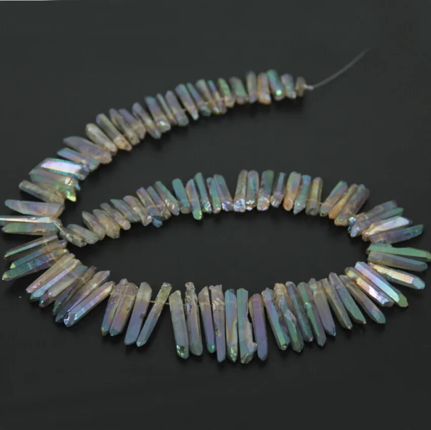 Rainbow Titanium Mystic Quartz Crystal Point Beads Pendant,Tusk Spikes Rough Crystal Stone Necklace Finding,Approx 95pcs/strand
Rainbow Titanium Mystic Quartz Crystal Point Beads Pendant,Tusk Spikes Rough Crystal Stone Necklace Finding,Approx 95pcs/strand