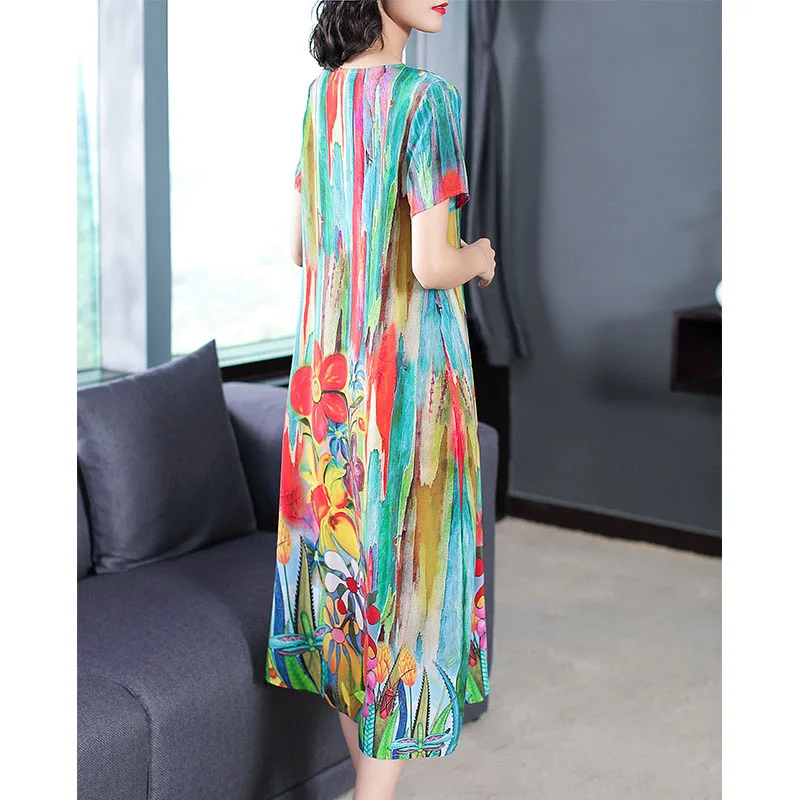 Imitate Real Silk Dress 2019 New Summer Fashion Print Women Dress Plus Size Short Sleeved Lady Dresses European And American
Imitate Real Silk Dress 2019 New Summer Fashion Print Women Dress Plus Size Short Sleeved Lady Dresses European And American