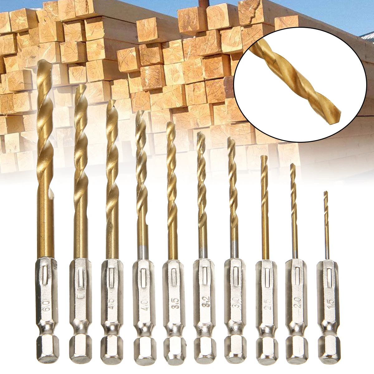 10pcs Multi Diameter 1.5mm-6.0mm Hexagonal Drill Bit Set Titanium-plated Twist Drill Bit Cordless Screwdriver
10pcs Multi Diameter 1.5mm-6.0mm Hexagonal Drill Bit Set Titanium-plated Twist Drill Bit Cordless Screwdriver