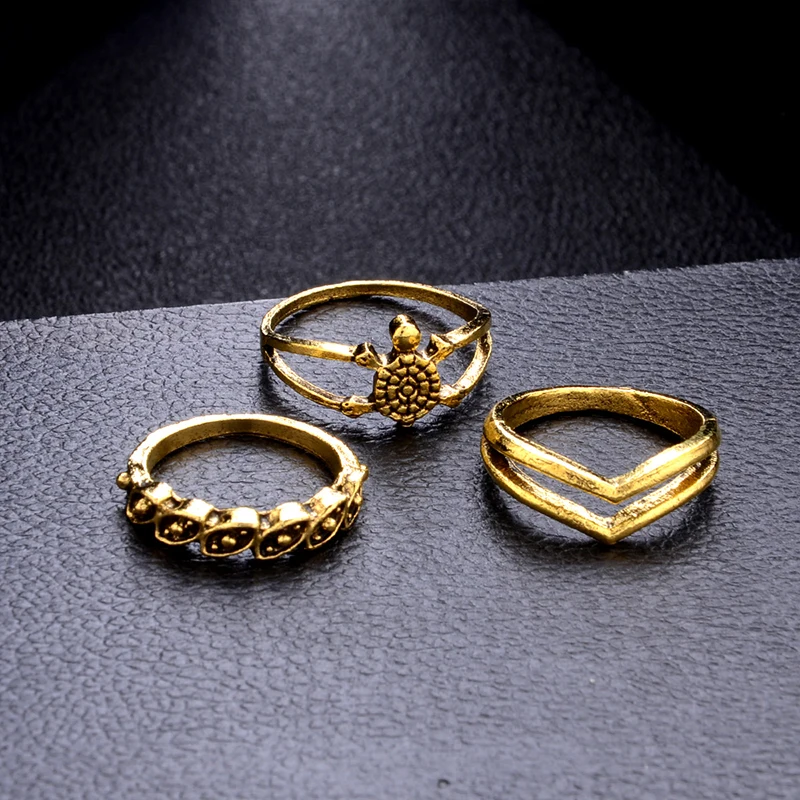 16 Pcs/Set Personality Women Ring Set Turtle Elephant Drops Openwork Lotus Geometric Crystal Gold Silver Color Jewelry | Украшения и
