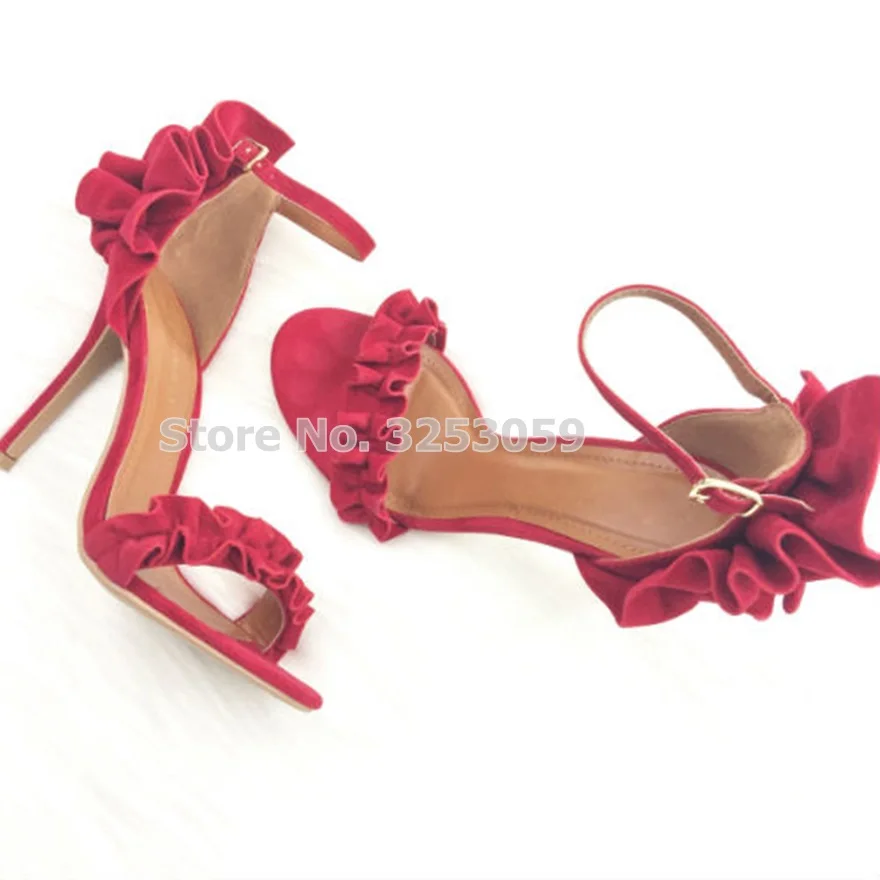 ALMUDENA Real Photo Ladies Elegant Ruffles High Heel Sandals Red Green Suede Floral Dress Shoes Wedding Pumps Banquet Shoes
ALMUDENA Real Photo Ladies Elegant Ruffles High Heel Sandals Red Green Suede Floral Dress Shoes Wedding Pumps Banquet Shoes