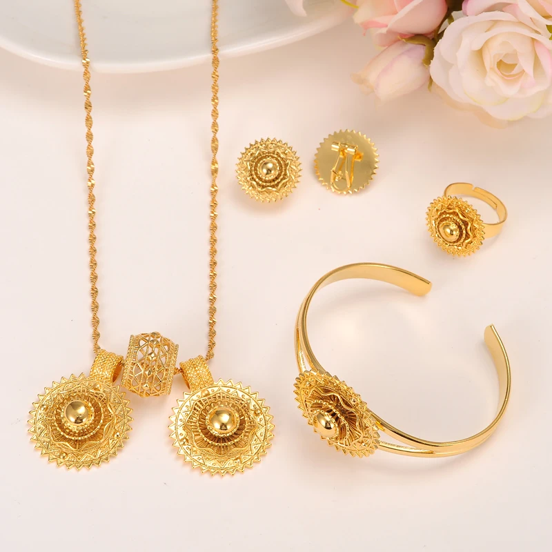 Bangrui New Ethiopian Sets Jewelry Pendant Necklace Earrings Ring Bangle Eritrean Traditional Style African Wedding Set
Bangrui New Ethiopian Sets Jewelry Pendant Necklace Earrings Ring Bangle Eritrean Traditional Style African Wedding Set