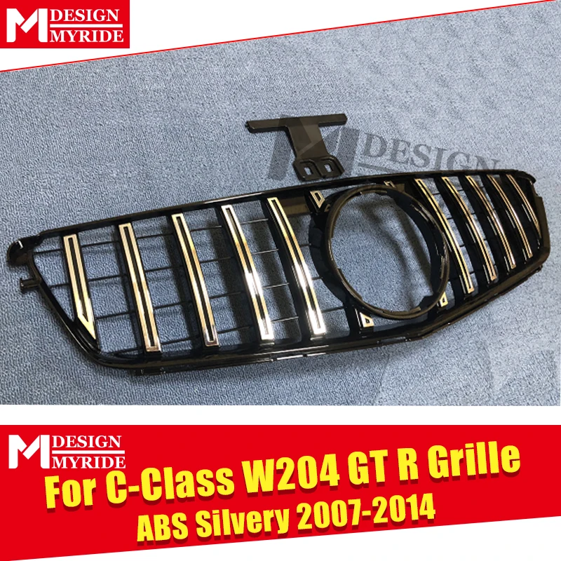 Для MercedesMB W204 Sport grill GT R style ABS silver без знака C class C200 C63AMG look grills не для C63 AMG 07-14 |