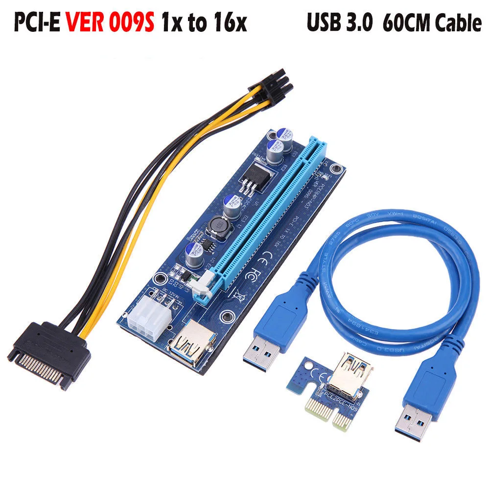 New 1pc/6pcs/12pcs PCI-E Riser Card 1x to 16x USB 3.0 VER 009S Mining Extender SATA Male to 4 pin power cable for Bitcoin QJY99
New 1pc/6pcs/12pcs PCI-E Riser Card 1x to 16x USB 3.0 VER 009S Mining Extender SATA Male to 4 pin power cable for Bitcoin QJY99