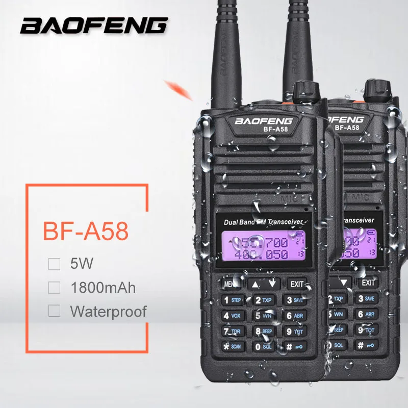 Портативная рация Baofeng BF A58 5 Вт 2 шт. водонепроницаемая радиостанция a58