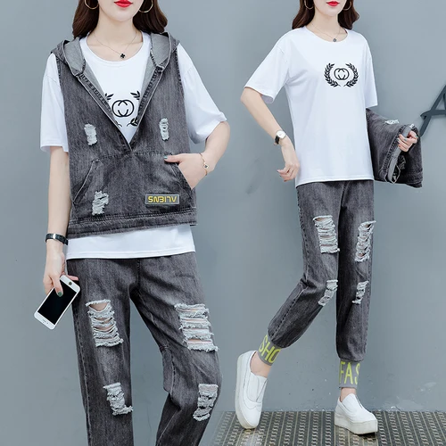 Denim Women 3 Piece Set Top And Pants Leisure Summer Outfits For Women Casual Ensemble Femme Deux Pieces Women's Tracksuits
Denim Women 3 Piece Set Top And Pants Leisure Summer Outfits For Women Casual Ensemble Femme Deux Pieces Women's Tracksuits