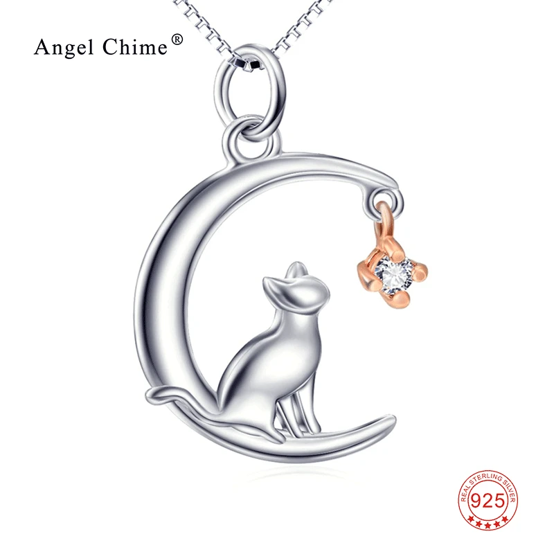 Pure 925 Sterling Silver Charming Statement Necklace Lovely Cat Moon Crystal Romantic Jewelry Pendants Necklaces Kolye GNX11953
Pure 925 Sterling Silver Charming Statement Necklace Lovely Cat Moon Crystal Romantic Jewelry Pendants Necklaces Kolye GNX11953