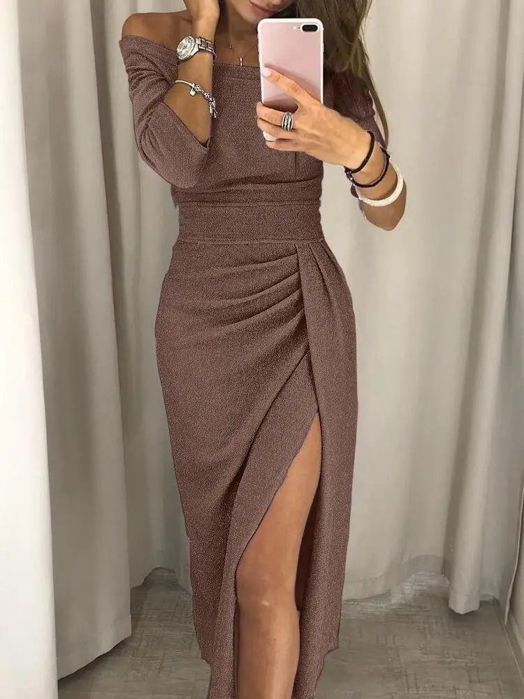 2018 sexy off shoulder neckline autumn woman bandage dress elegant pencil mid-calf split solid body con female dress lady
2018 sexy off shoulder neckline autumn woman bandage dress elegant pencil mid-calf split solid body con female dress lady