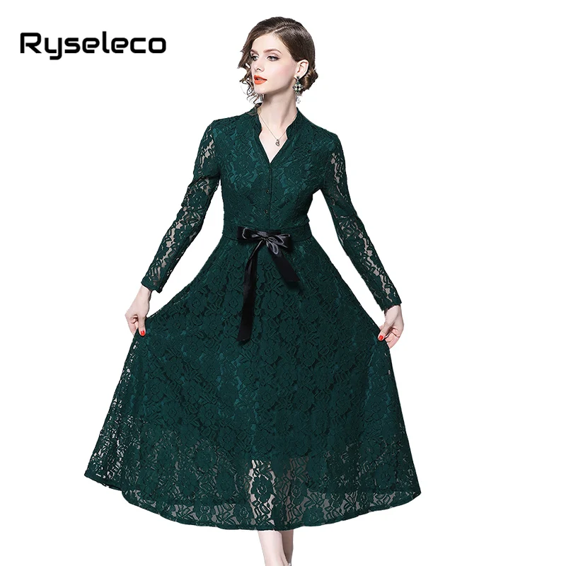 Женское кружевное платье с бантом, винтажное элегантное платье с v-образным вырезом и вышивкой, вечерние размера плюс, Осень-зима 2018 
Женское кружевное платье с бантом, винтажное элегантное платье с v-образным вырезом и вышивкой, вечерние размера плюс, Осень-зима 2018