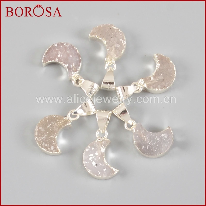 BOROSA Crystal Drusy Pure Silver Color 10X8mm Crescent Natural White Druzy Pendant Bead for Earring Women for Necklaces SS120
BOROSA Crystal Drusy Pure Silver Color 10X8mm Crescent Natural White Druzy Pendant Bead for Earring Women for Necklaces SS120