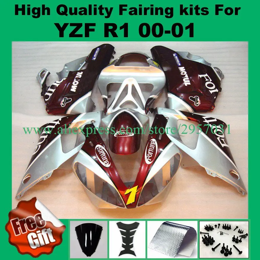 Injection Mold Motorcycle Fairing Fit Yamaha YZF-R1 00 01 Deep Red silver YZF 1000 2000 2001 Body Kit Free screws+gifts
Injection Mold Motorcycle Fairing Fit Yamaha YZF-R1 00 01 Deep Red silver YZF 1000 2000 2001 Body Kit Free screws+gifts
