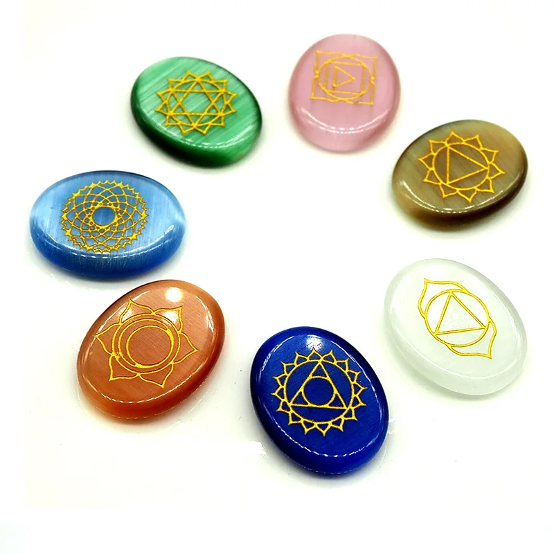 7pcs Chakra reiki Crystals Stones Natural Cat Eye Stone Beads Seven Chakras Energy Healing Stone Size 22x28mm
7pcs Chakra reiki Crystals Stones Natural Cat Eye Stone Beads Seven Chakras Energy Healing Stone Size 22x28mm