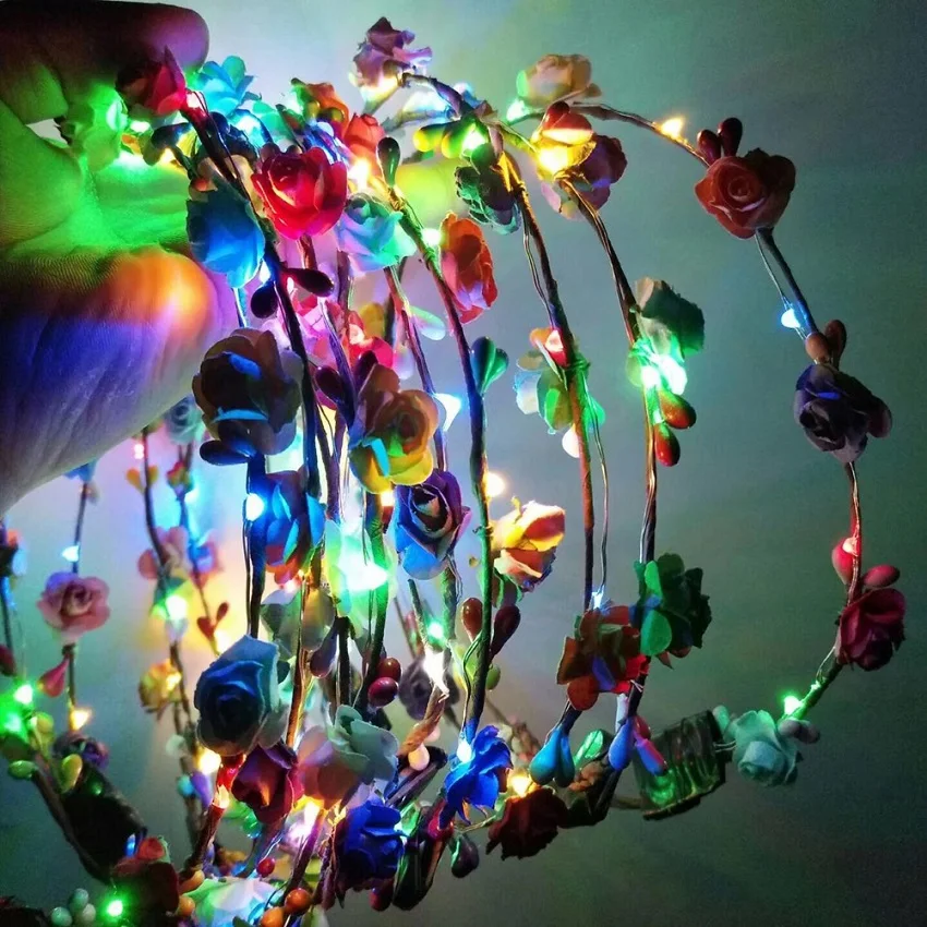 M MISM Wedding Party LED Light Up Women Crown Flower Headband Hair Wreath Hairband Garland Accesorios Girls Bands Opaska | Аксессуары