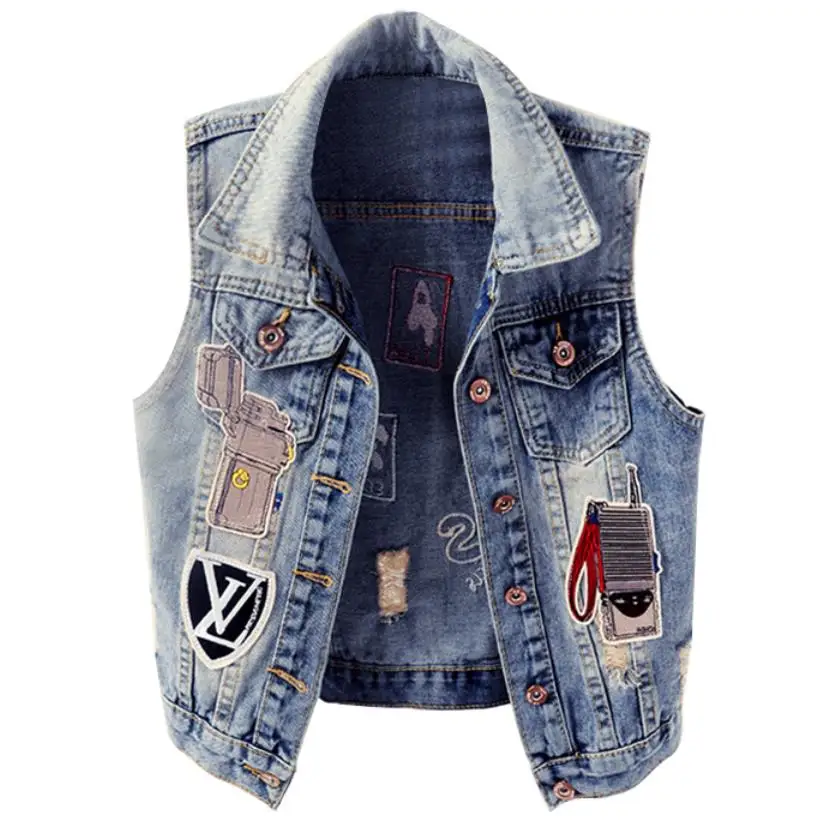 Spring autumn new fashion personality hole patch sleeveless denim vest women jeans coat
Spring autumn new fashion personality hole patch sleeveless denim vest women jeans coat