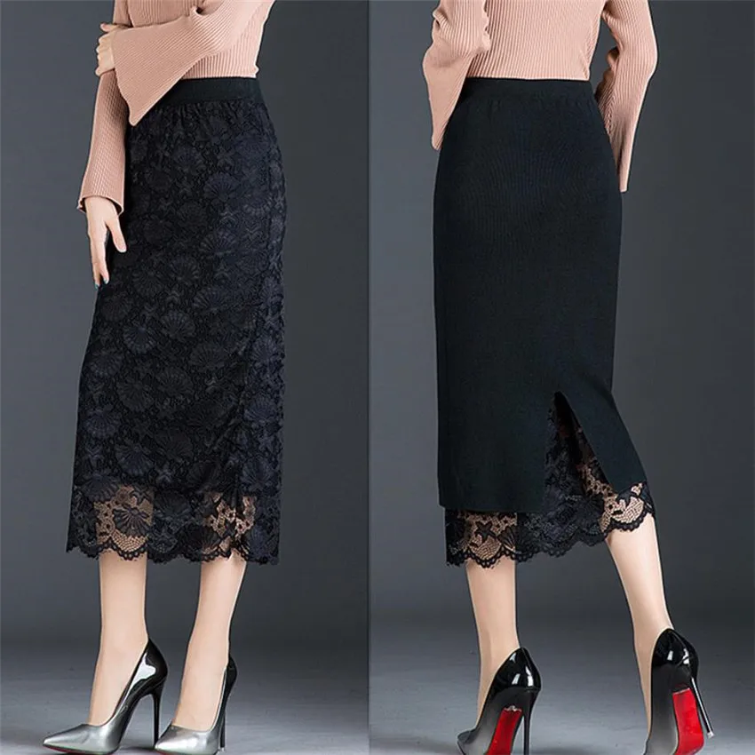 Autumn Winter Double-sided Wear Patchwork Lace Knitted Women Skirt High Elastic Waist Bodycon Female Warm Knitting Skirt
Autumn Winter Double-sided Wear Patchwork Lace Knitted Women Skirt High Elastic Waist Bodycon Female Warm Knitting Skirt