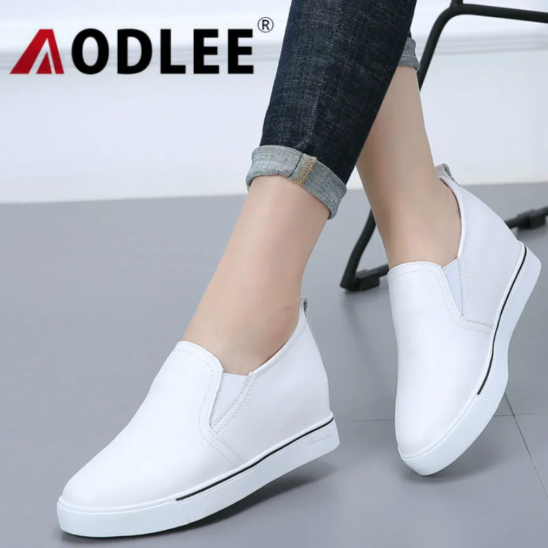 AODLEE 2020 обувь со скрытым каблуком Женские туфли лодочки платформа Лакированная