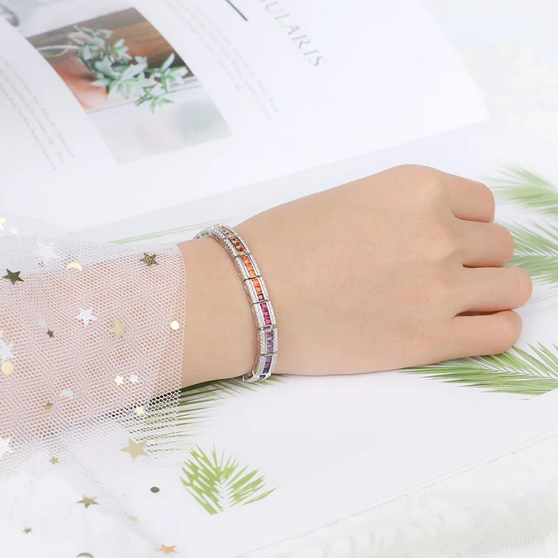 Brand Design Fashion 8MM Width Rainbow Bangle Bracelet Chic Zircon Colorful Bangle Girls Delicate Bracelet Made With S925 Silver
Brand Design Fashion 8MM Width Rainbow Bangle Bracelet Chic Zircon Colorful Bangle Girls Delicate Bracelet Made With S925 Silver